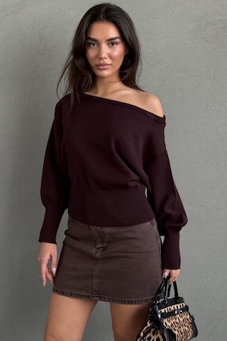 Madmext Kahverengi Ribbed Asimetrik Kesimli Kadın Kazak Mg2744