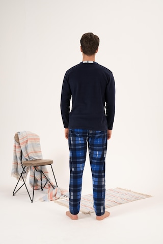 Estiva Erkek Kışlık Düğmeli Yaka Kareli Alt Polar Pijama Takımı 001