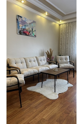 Modern Style Home Modern Kadıköy Balkon, Bahçe, Cafe - Metal Kanepe Koltuk Takımı - 3+1+1+ Sehpa Krem Modernk030 Krem