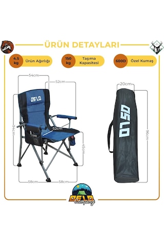 Oslo Lüks Katlanabilir Kamp Sandalyesi - Mavi