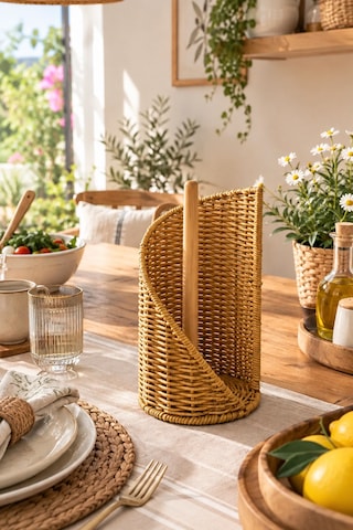 Rattan Hasır Kağıt Havluluk Düzenleyici Organizer 28 14cm Açık Kahverengi