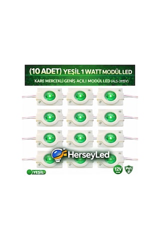 10 Adet Yeşil 5630 X 1 Led Kare Mercekli Geniş Açılı Modül Led Yeşil