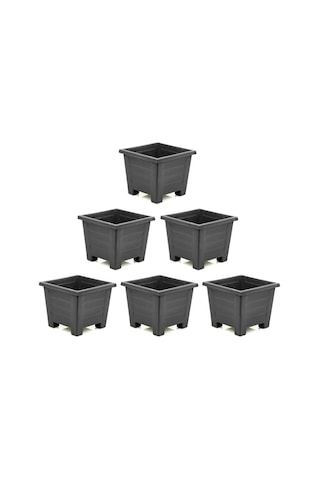 Omnipazar Sy-5846 Dekoratif Plastik Kare Ayaklı Saksı 7 Lt Antrasit 6 Adet