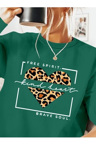 Nnstartshopping Kadın Uzun Kollu Bisiklet Yaka Desenli Viskon Iki Iplik Bluz Yeşil