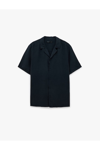 Koton Regular Fit Devrik Yaka Kısa Kollu Gömlek Lacivert 6sam60026hw
