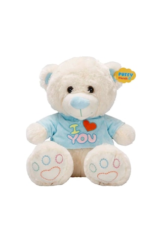 Mavi Tişörtlü Oturan Peluş Ayı Love Yumuşak Sevimli Oyuncak Büyük Boy Hediye Ayıcık 40 Cm