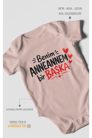 Morivokids Anneannem Bir Başka Kısa Kollu Bebek Body %100 Pamuk Pastel Pembe