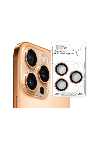 Binano Apple Uyumlu iPhone 17 Pro/17 Pro Max/16 Pro/16 Pro Max Safir Turuncu Kamera Koruyucu Turuncu