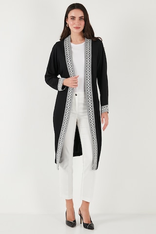 Lela Modest Regular Fit Bağlamalı Nakışlı Tesettür Uzun Kimono Bayan Hırka 5866173 Siyah