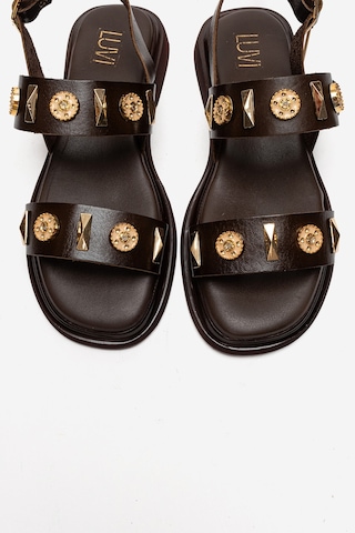 Luvishoes Lıbera Kahverengi Hakiki Deri Tokalı Kadın Sandalet