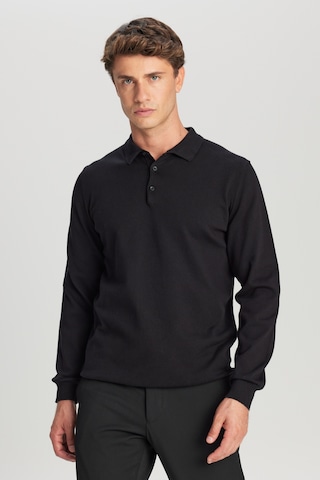 AC&Co / Altınyıldız Classics Erkek Sıyah Pamuklu Standart Fit Normal Kesim Polo Yaka Triko Kazak SIYAH