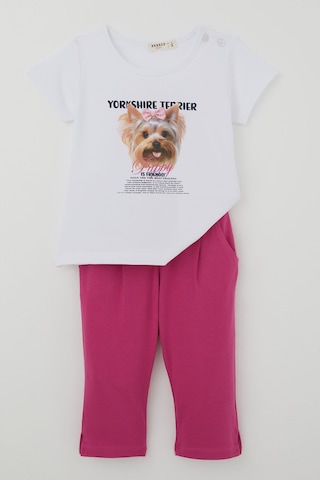 Breeze Kız Çocuk Kapri Taytlı Takım Sevimli Köpekçik Baskılı Fiyonklu 1.5-5 Yaş , Beyaz