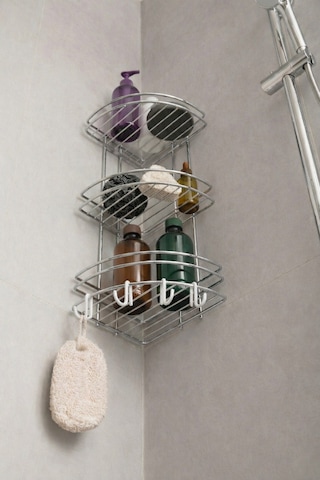 Sas Haus Banyo Köşe Rafı Askılı Duş Organizeri Ve Şampuanlık 3 Katlı Beyaz Ek-03 beyaz