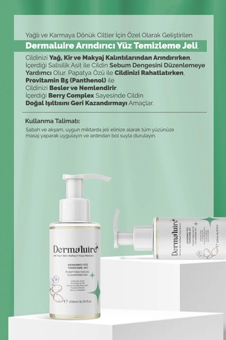 Dermaluire Yağ Bazlı Yüz Temizleme Jeli 200 ML + Arındırıcı Yüz Yemizleme Jeli 200 ML