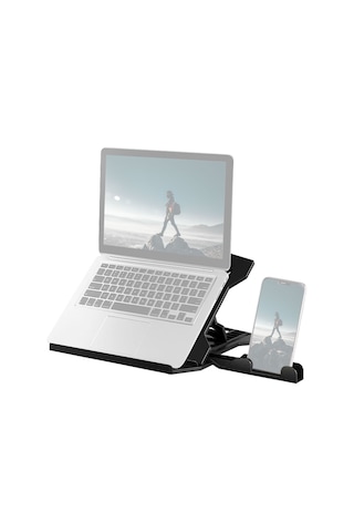 Kosona Laptop Ve Telefon Tutucu İle 8 Seviye Ayarı, Soğutma Ve Yüksekliği Artıran Plastik Çevirilebilir Kollu Siyah Stand