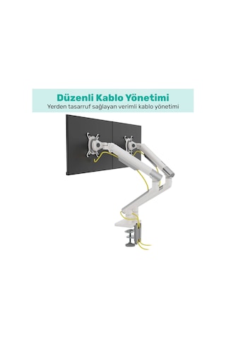Npo Std49024w Elysium 17"-32" Ultra İnce Tasarım Alüminyum Amortisörlü Vesa Çift Kol Monitör Tutucu