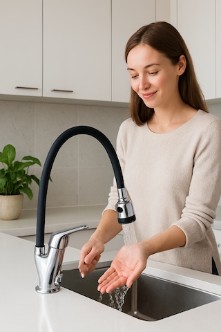 Spiral Başlıklı Evye Mutak Bataryası Su Tasarruflu Musluk