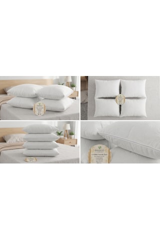 4 Adet Bamboo Kılıflı Yastık Seti Yıkanabilir Antialerjik Elyaf Yastık 50x70cm 800 Gr Beyaz