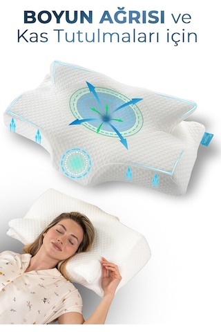 Nox Boyun Destekli Ortopedik Visco Yastık Beyaz- Rahat Uyku Ve Güzellik Yastığı 64x38x12,5 Cm