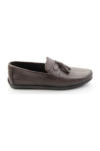 Kahve Baskılı Hakiki Deri Erkek Loafer Ayakkabı E01697032503 Kahve