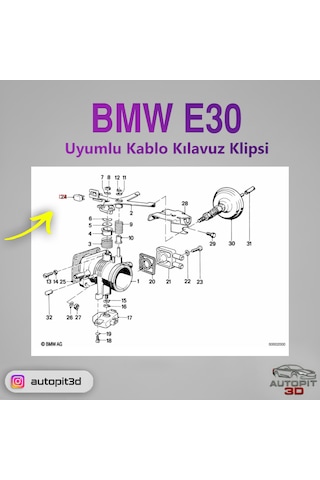 Bmw E30 Uyumlu Kablo Kılavuz Klipsi 4'lü Set Kablo Kılavuz Klipsi