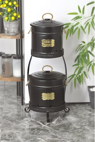 2 Katlı Metal Patates Soğan Saklama Kovası Siyah