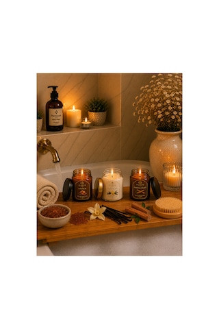 Premium Kokulu Mum 3'lü Set Vanilya Amber Sandal Ağacı El Yapımı Dekoratif Mum 3x150 G Beyaz