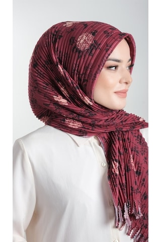 Hürrem Bone Bordo Pratik Hazır Geçmeli Tesettür Eşarp Kesik Elyaf Piliseli Çi (553630009) Bordo