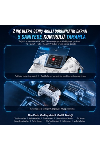 Beitong KP50 Hall Effect LCD Ekranlı Kablosuz Beyaz Gamepad