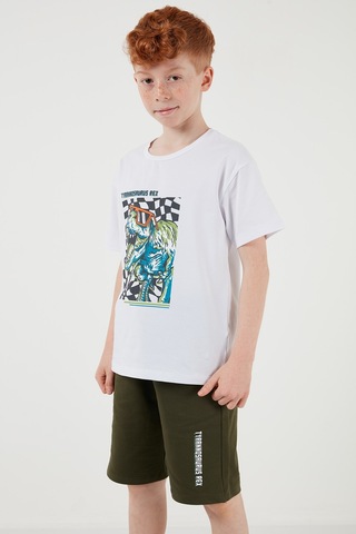 Lela Pamuklu Regular Fit Bisiklet Yaka Şortlu Alt-Üst Erkek Çocuk Takım 6212016 Beyaz