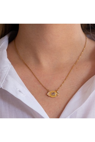 Çelik Kolye Işıltılı Göz Model - K-130 Altın