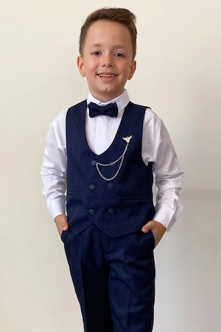 Erkek Çocuk Takım Elbise Papyonlu Yelekli Takım Elbise Lacivert