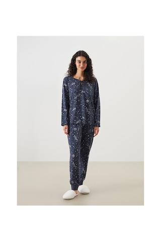 Lcw Dream Lacivert Bağlamalı Yaka Baskılı Kadın Pijama Takımı