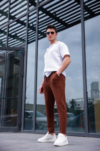 Erkek Kahve Renk Likralı Kumaş Jogger Pantolon-1757 Kahve Kahverengi