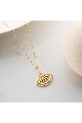 Vaoov 925 Ayar Gümüş Gold Yelpaze Kolye Altın