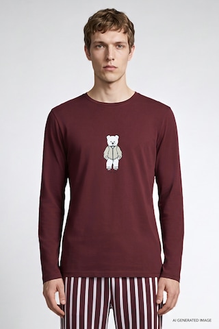 Ac&Co / Altınyıldız Classics Erkek Bordo 2'li %100 Pamuk Yumuşak Dokulu Yan Cepli Çizgili Pijama Takımı