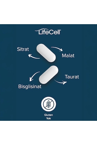 Lifecell Magnezyum Kompleks + Vitamin B6 Taurat - Bisglisinat - Malat - Sitrat İçeren Takviye Edici Gıda 60 Tablet