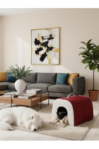 Taşınabilir Kedi Köpek Yatağı, Mağara Model Yuva, Kırmızı, S Beden