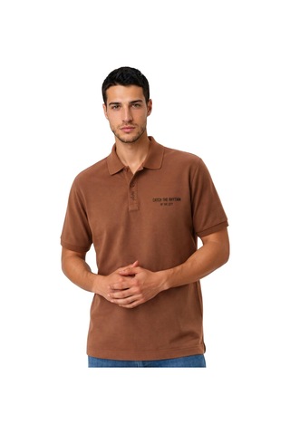 Arma Ar-ma Erkek Polo Yaka Tişört Yazi Baskili Örme Kumaş Regular Fit %100 Pamuk 30/1 Çift Toplama Penye Pike Y31374357902 Kahverengi-k7