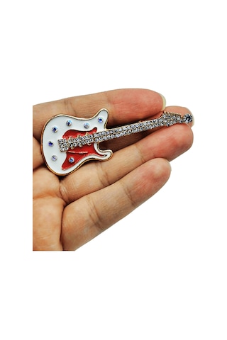 Işıltılı Elektro Gitar Figürlü Tasarım Broş Müzik Tutkusu Yaka İğnesi Çok Renkli
