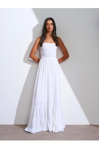 Olla Collection Uzun Keten Elbise-beyaz Beyaz
