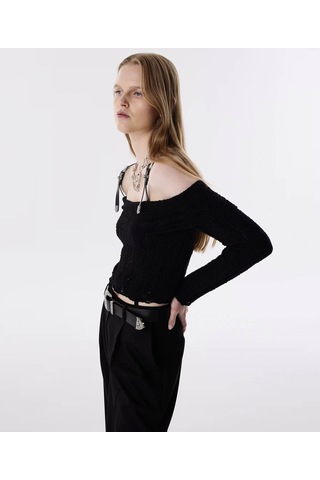 Twist Suni Deri Kemer Askılı Triko Siyah Kadın Kazak Tw6250050192 Siyah