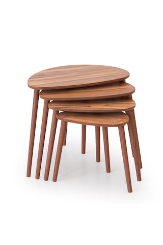 Nora 4lü Dörtlü Mdf Ahşap Zigon Sehpa - Ceviz