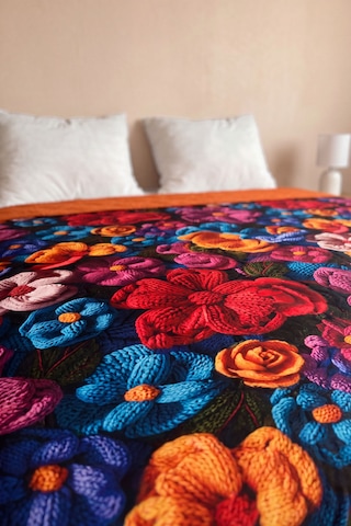 Örgü Çiçekler 5d Çok Amaçlı Tek Kişilik Baskılı Pike & Yatak Örtüsü 160x220 Cm Çok Renkli
