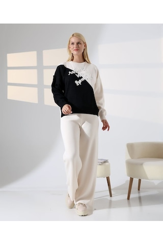 Renk Bloklu Triko Takım Siyah - Taş