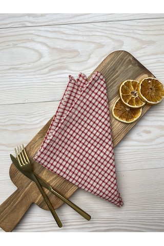 Wellstil Doku 6'lı Keten Piti Kareli Kırmızı Peçete  Piknik Dekorasyonu 40 x 40 cm Kırmızı