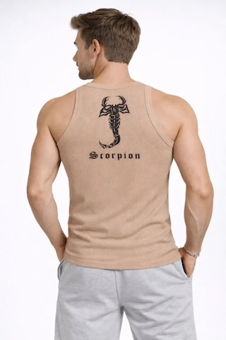 Vexor Erkek Fitilli Atlet Sıfır Yaka Slim Fit Arka Baskılı Spor Atlet - Bej