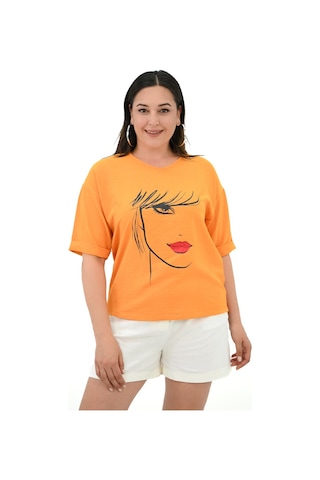 Kadın Büyük Beden Yüz Baskılı T-shirt 1788-25 001