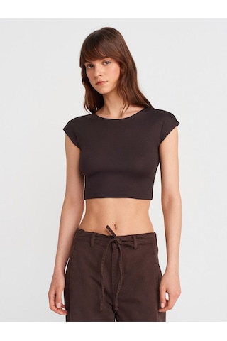 Dilvin 30528 Pamuk Ve Modal Karışımlı Crop Top-koyu Kahve-12171 Koyu Kahve