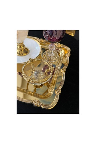 6 Adet Kare Gold Tepsi Gold Döküm Gül Çerçeveli Kahve Çay Söz Yüzük Sunum Tepsisi Altın